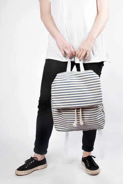 Marazion blue canvas cotton stripes backpack
